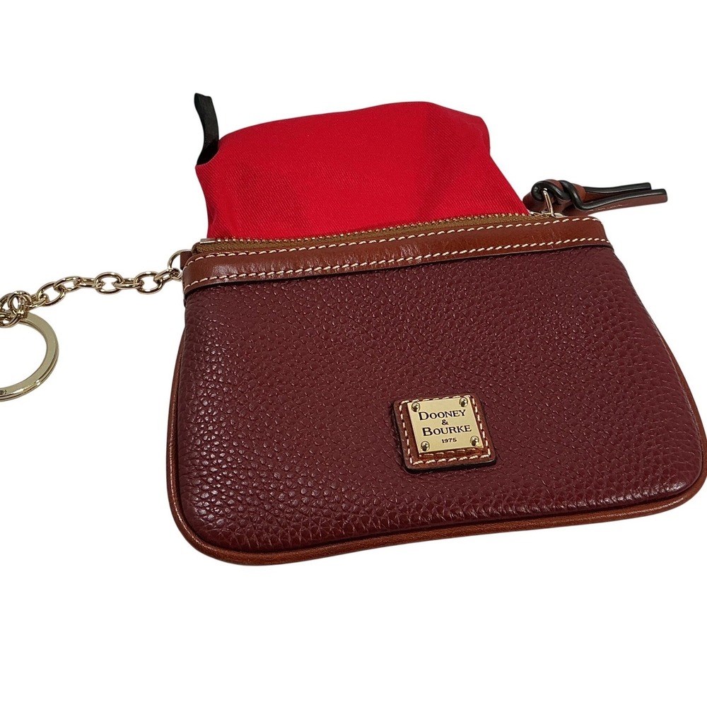 Dooney & Bourke Pebble Grain Leather Coin Case Wallet Cabernet Burgundy Tan Trim - Picture 7 of 10